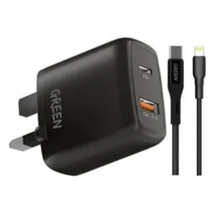 Green Lion Compact 20W Dual Port Type-C Wall Charger With Type-C to Lightning Cable