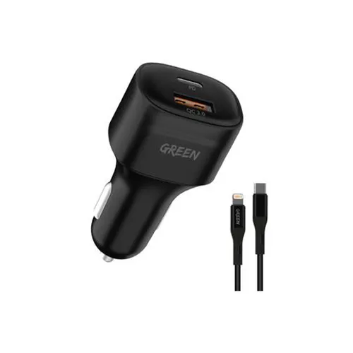 Green Lion Compact Dual Port 20W USB + Type-C Car Charger with Type-C to Lightning Cable