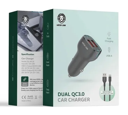 Green Lion Dual Ports Car Charger with Lightning Cable