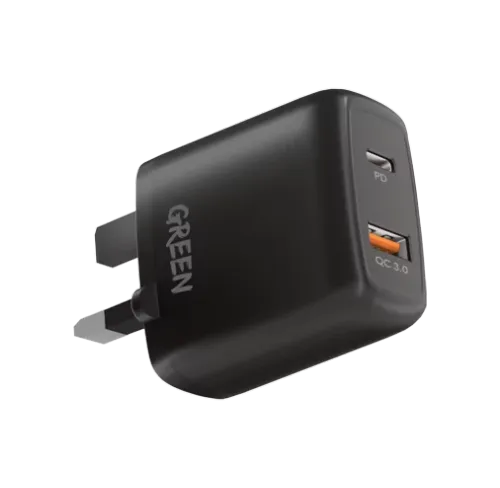 Green Lion Dual USB Port Wall Charger PD+QC3.0 20W UK