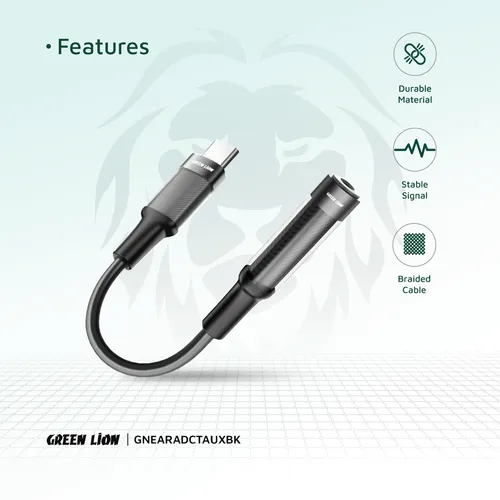 Green Lion Earphone Adapter USB-C to 3.5 Aux 12CM Cable