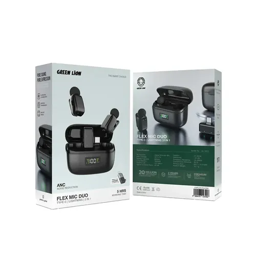 Green Lion Flex Mic Duo 2 in 1 ANC Noise Reduction Microphone with Type-C to Lightning Connector