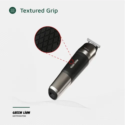 Green Lion GL-TM40 Trim Master 5-in-1 Trimmer with Storage Base, Textured Grip, Type-C Charging, Corded &amp; Cordless Use, Digital Display, Detachable Different Heads