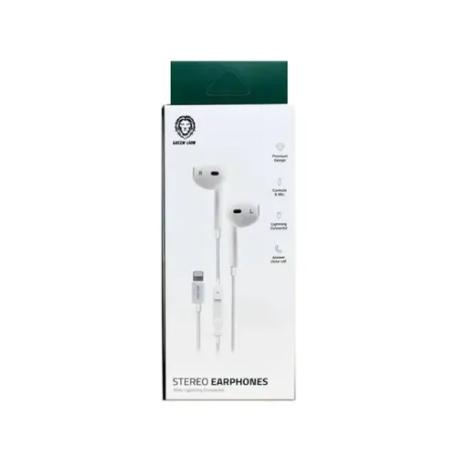 Green Lion Stereo Earphones with Lightning Connector - White