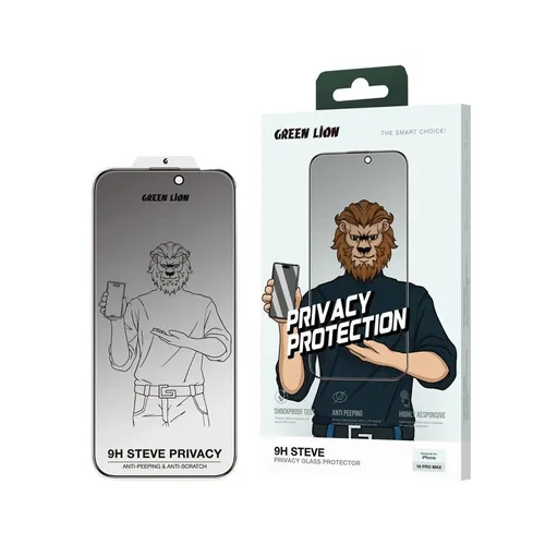 Green Lion Steve Privacy iPhone 16 Pro Tempered Glass