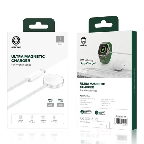 Green Lion Ultra Magnetic Charger Braided Cable 1M (Type-C Interface) for iWatch - White