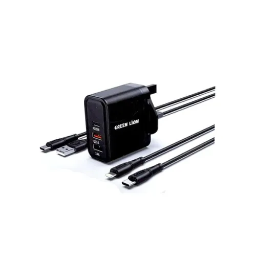 Green Lion Ultra Quick 3 OutPut Compact Charger 50W ( With 2 Cables)