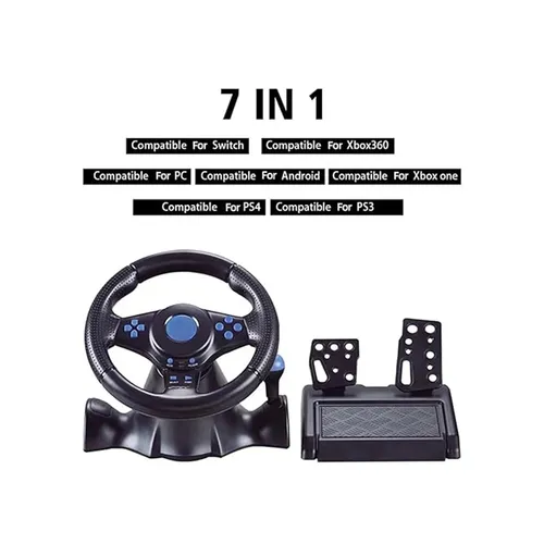 GT-V7 Dual Shock Racing Steering Wheel for PC, Nintendo, PS4, PS3, Xbox 360, Xbox One, Android