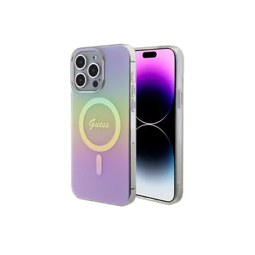Guess IML Iridescent Script MagSafe Case for iPhone 15 Pro
