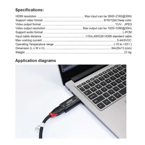 HDMI to USB 2.0 Video Capture Card 1080p for Zoom Meeting Streaming/webcam