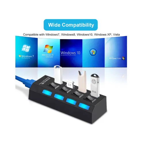HI-SPEED USB 3.0 4 Port Hub Support 1TB