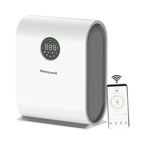 Honeywell Air Touch V5 New Launch Air Purifier for Home 4-stage filtration Covers 589 sq.ft H13 HEPA Filter WiFi App &amp; Voice Control Filter Life Upto 9000 Hrs Removes 99.99%PM2.5 AQI LED Display