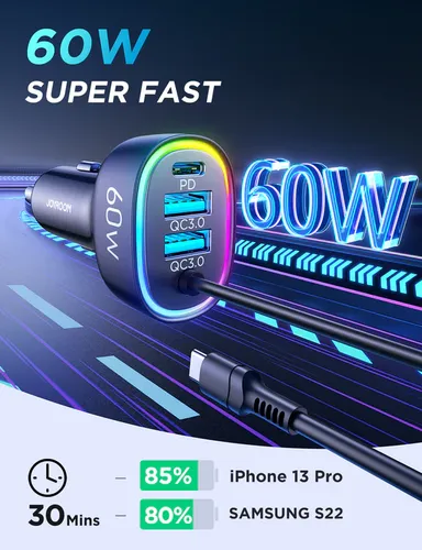 JOYROOM JR-CL19 4 in 1 USB+Type-C 60W Car Charger