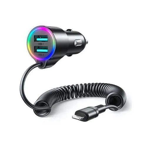 Joyroom JR-CL24 3-in-1 2xUSB + Type-C 1.5m Car Charger