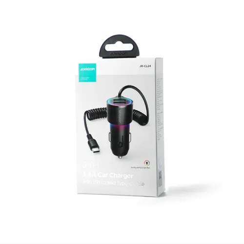 Joyroom JR-CL24 3-in-1 2xUSB + Type-C 1.5m Car Charger