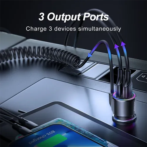 Joyroom JR-CL24 3-In-1 3.4A Type-C Wired Car Charger
