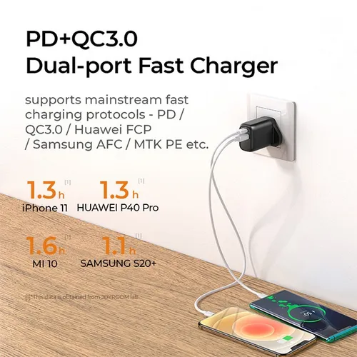 Joyroom L-QP203 20W PD + QC3.0 Dual Port Travel Adapter