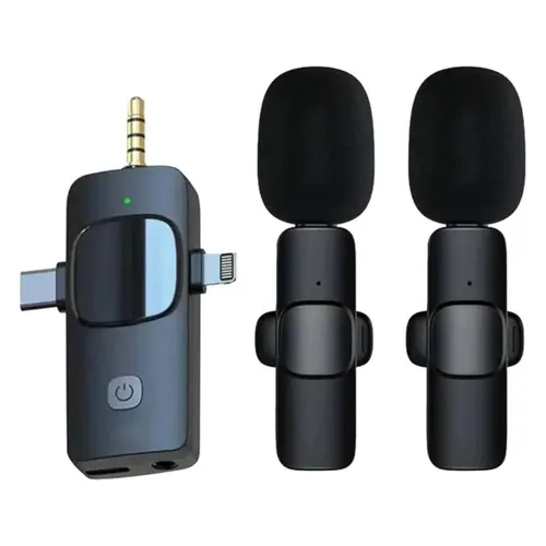 K15 3 in 1 Wireless Microphone With 2 Mic (3.5mm+Lightning+Type-C)