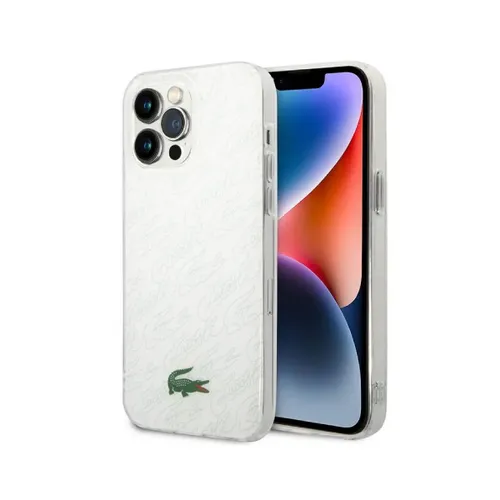 Lacoste Hard Case IML Double Layer &amp; Dyed Bumper Signature Pattern Compatible with iPhone 14 Pro Max - White
