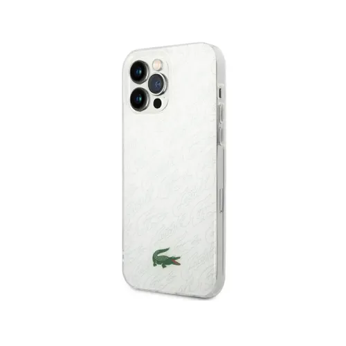 Lacoste Hard Case IML Double Layer & Dyed Bumper Signature Pattern Compatible with iPhone 14 Pro Max - White