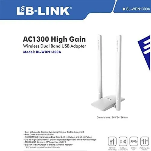 LB-Link BL-WDN1300A AC1300M Gaming High Power Wireless Dual Band USB Adapter