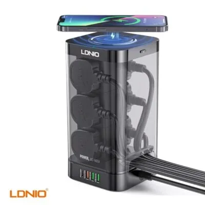 LDNIO 11-in-1 Power Hub (SKW6457) – 4 x USB Outlets + Wireless Charging + 6 x Power Outlets