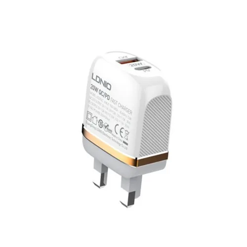 LDNIO A2316C 20W QC3.0 + PD UK Home Charge Adapter with Type-C to Lightning Cable
