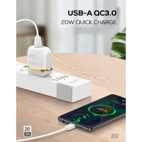 LDNIO A2316C 20W QC3.0 + PD UK Home Charge Adapter with Type-C to Type-C Cable