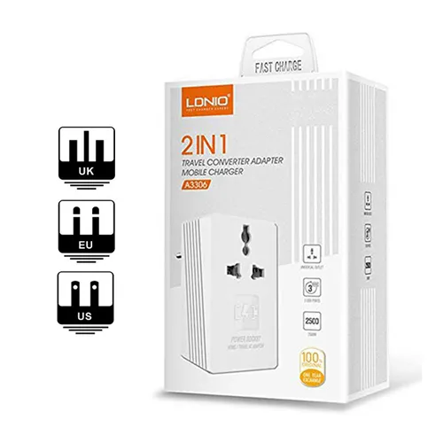 LDNIO A3306 2 in 1 Travel Converter Adapter with 3 USB Mobile Charger