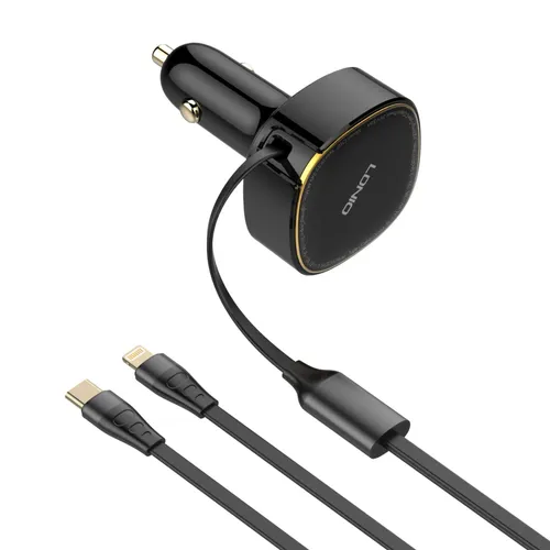 LDNIO C107 30w Car Charger With Retractable Cable