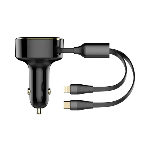 LDNIO C107 30w Car Charger With Retractable Cable