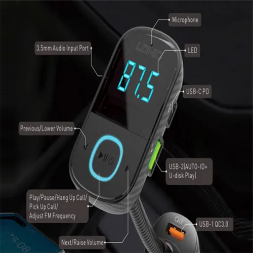 LDNIO C705Q BT5.0 FM Transm Triple USB Fast Charging Car Charger