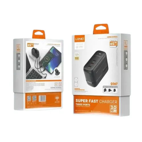 LDNIO Q367 65W Gan Super Fast Charger Three Ports With Type-C To C Cable