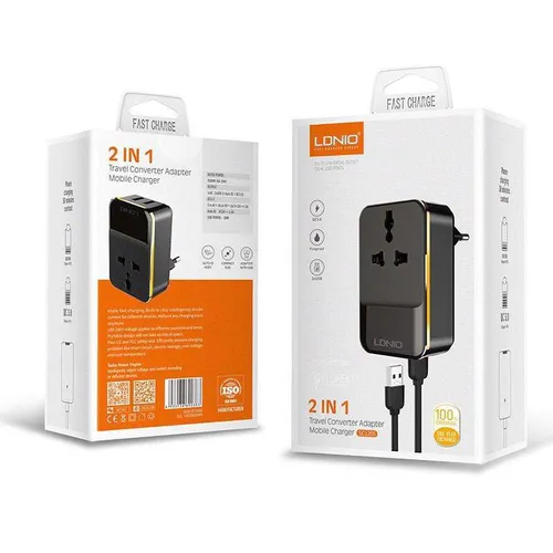 LDNIO SC1205 2 IN 1 TRAVEL CONVERTER 3PIN ADAPTER MOBILE CHARGER QC3.0