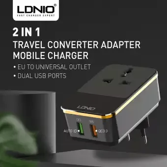 LDNIO SC1205 2 IN 1 TRAVEL CONVERTER 3PIN ADAPTER MOBILE CHARGER QC3.0