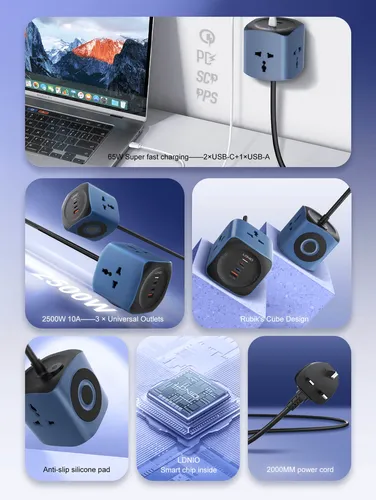 Ldnio SC3319 65W USB-c 6 in 1 Power Socket Cube 2500W Outlets