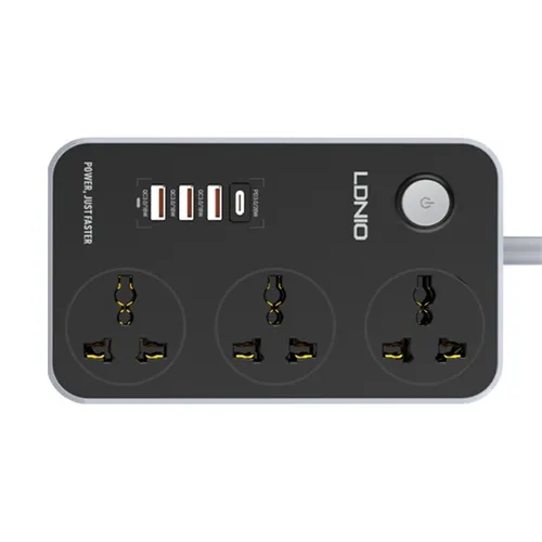 LDNIO SC3412 3 Power Socket + 20W USB-C PD + 3 USB QC3.0  Extension Power Cord