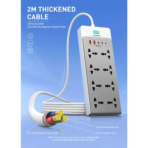 LDNIO SC4 8 Outlet + 2 USB + 2 Type-C + 1 Lightning Universal Power Strip Extension Cord