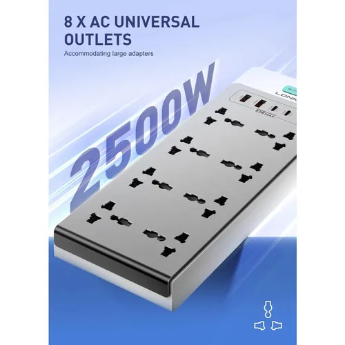 LDNIO SC4 8 Outlet + 2 USB + 2 Type-C + 1 Lightning Universal Power Strip Extension Cord