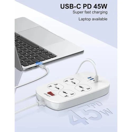 LDNIO SC4407C Defender Series 4 Power Socket + 2 USB + 2 Type-C Extension Power Cord