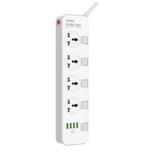 LDNIO SC4408 4 Power Socket + 4 USB 2500W Extension Power Cord