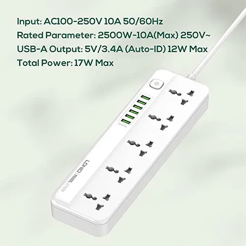 LDNIO SC5614 Power Strip Surge Protector with 5 AC Outlets + 6 USB Extension Power Cord