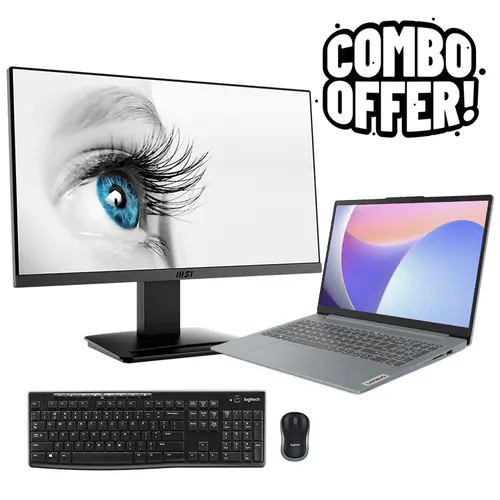 Lenovo IdeaPad Slim 3, MSI Pro MP225 Monitor & Logitech MK270