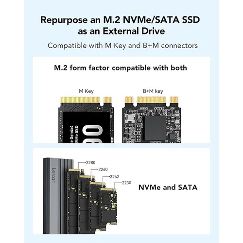 Lexar E350 M.2 SATA/NVMe SSD USB 3.2 Gen 2 Enclosure
