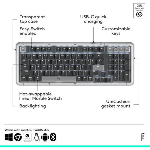 Logitech Alto Keys K98M Wireless Keyboard with Gasket Structure