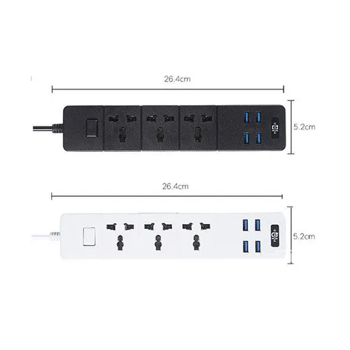 LUCKY HAWK LH-T18 3 Port 6.2A + 4 USB Surge Protection Power Extension Cord