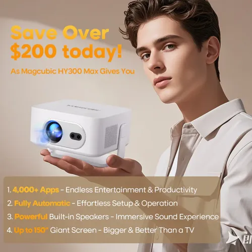 Magcubic HY300 Max 260 ANSI, 4K Android, Auto Focus, WiFi 6 Portable Projector
