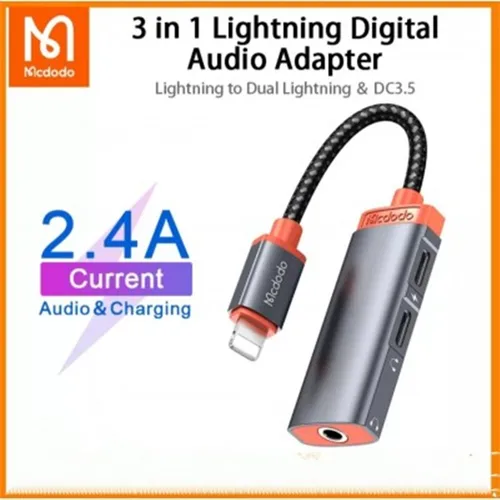 Mcdodo CA-095 3 in 1 Lightning to Dual Lightning + 3.5mm Digital Audio Adapter