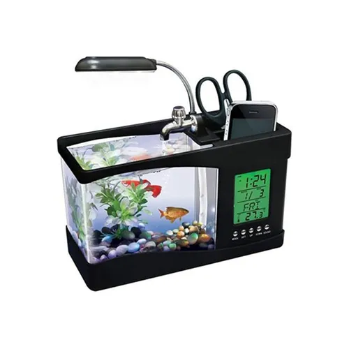 Mini Desktop Fish Tank Aquarium with LCD and Lamp