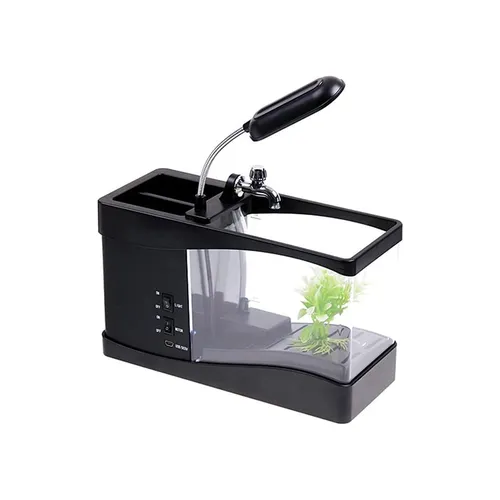 Mini Desktop Fish Tank Aquarium with LCD and Lamp